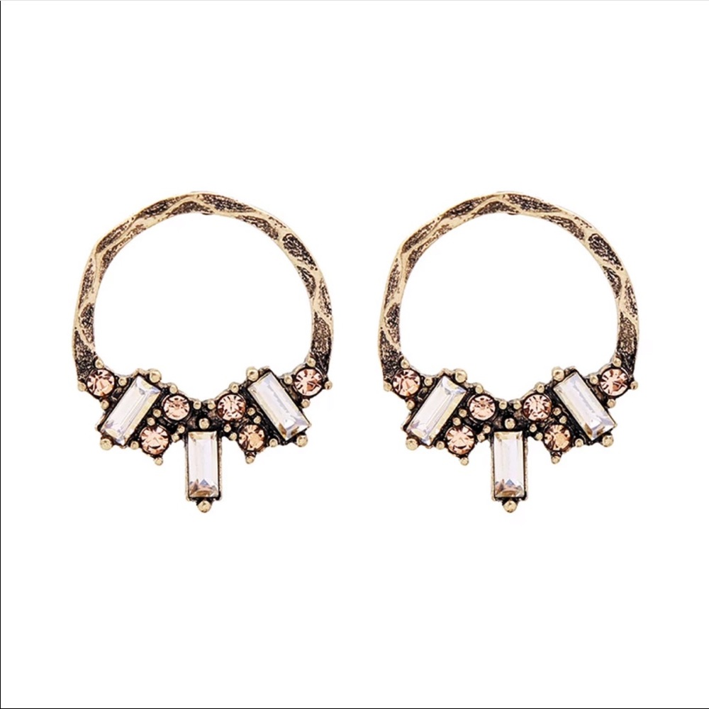 2/$12 Antique Gold Geometric Crystal Earrings